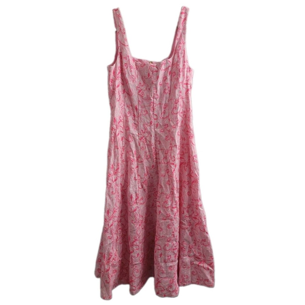 NWT Lilly Pulitzer Calina Linen Midi Dress 10 Flamingle Garden Pink $278 Resort